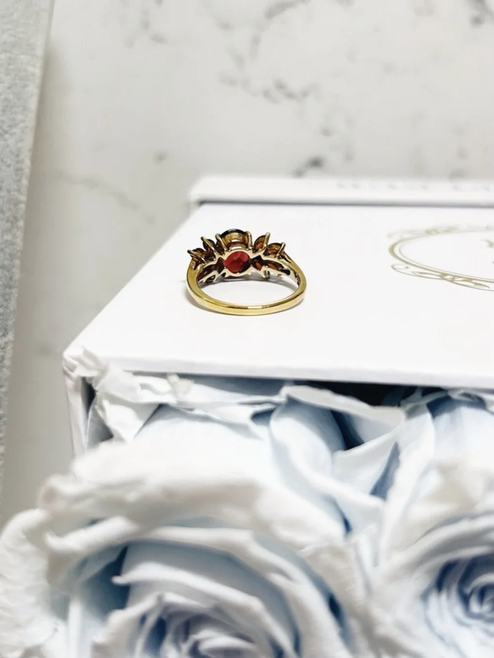 Authentic Vintage 10KT Yellow Gold Garnet and Diamond Ring